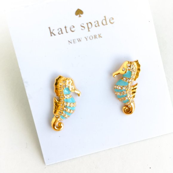 kate spade blue enamel crystal seahorse earrings marine animal cute adorable - Picture 3 of 4